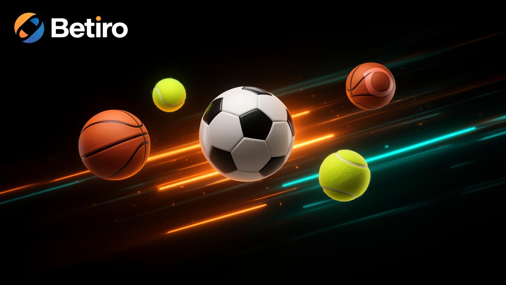 Betiro sportweddenschappen promotie banner met voetbal, basketbal en tennisbal